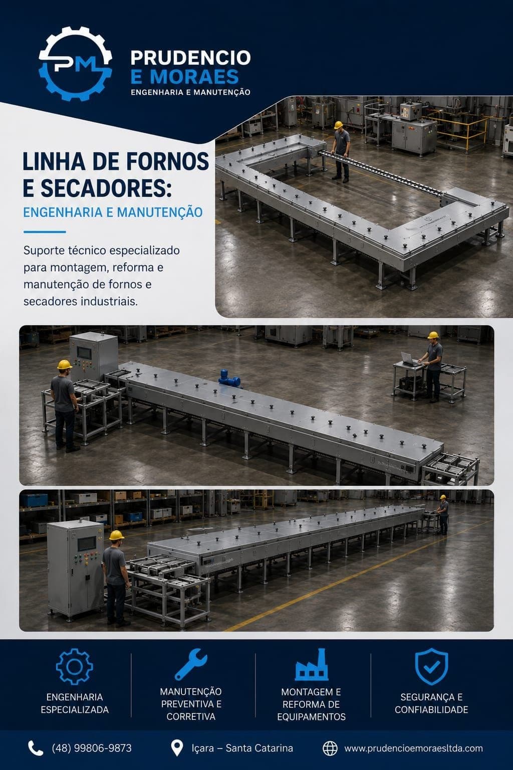 Material institucional: linha de fornos e secadores, engenharia e manutenção